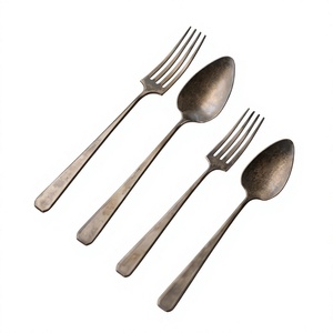 Juego de cubiertos rústicos de acero inoxidable con mango forjado a mano para el hogar, bodas, catering, vajilla, juego de 5 piezas. - Product Image 1