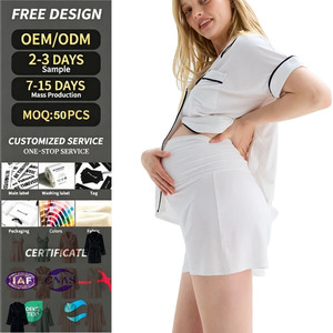 Ensemble <span class=keywords><strong>de</strong></span> pyjama court en jersey doux pour femme, style nouveau, <span class=keywords><strong>2</strong></span> pièces, pyjama <span class=keywords><strong>de</strong></span> maternité, vêtements <span class=keywords><strong>de</strong></span> nuit décontractés à col en V pour femmes - Product Image 1