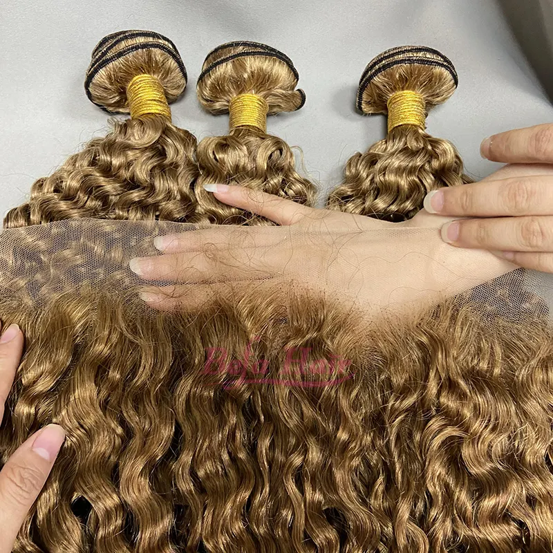 Virgin Italian Curl Human Hair Bundles With Lace Frontal Italian Curly Bundles Color 27 Hair Bundles