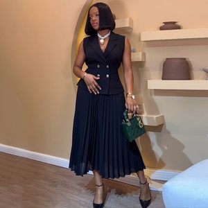 2024 Summer New Temperament Casual Suit for Women Solid Short Pleated <b>Skirt</b> Waistcoat Suit Collar Cross-Border Europe United - Product Image 4