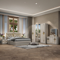 Ensemble de meubles de chambre à coucher moderne Royal Villa, lit king size avec tête de lit éclairée et rangement, cadre en MDF/bois, finition laquée, idéal pour hôpitaux et hôtels
