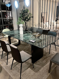 Table à manger rectangulaire en bambou <span class=keywords><strong>Flora</strong></span>, style minimaliste de luxe italien, villa haut de gamme, personnalisable, maison simple - Product Image 1