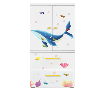 Metal Cute Design Kids Storage Cabinet Home Decor Clothes Wardrobe with 2 Lateral Drawers for Baby Children Healthy Furniture