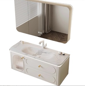Modern smart white wall mounted bathroom <b>vanity</b> with <b>LED</b> smart mirror and storage drawers - Product Image 5