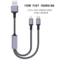 Câble de charge rapide professionnel 100W, 0,5/1,2/2/3 mètres, 2-en-1 Type-C/USB pour transfert de données, compatible iPhone, smartphone, ordinateur portable