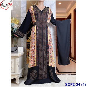 Vente en gros, robe abaya prête à l'emploi, grande taille, avec imprimé spandex doux, pierre de cristal, et écharpe, mode africaine wom - Product Image 4
