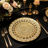 Assiette de Présentation en Plastique PP Doré Électroplaqué de Haute Qualité, Motif Spirale Intricaté, Idéale pour les Célébrations et Fêtes