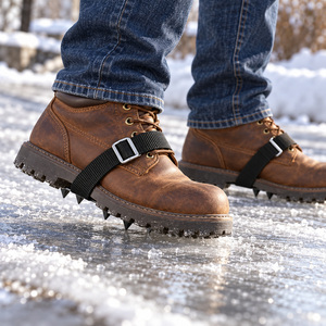 Crampons à glace pour bottes de travail, 6 points d'ancrage, en acier estampé, avec sangle en sangle tissée, pour allées glacées, paire, fabricant OEM ODM, Taïwan - Product Image 5