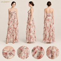 Robe longue rose à fleurs pour femme, col cœur, corsage froncé, volants superposés, soirée, personnalisable OEM, marque privée