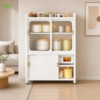 Buffet de salon moderne de luxe en métal blanc style ferme avec portes coulissantes en verre cannelé, meuble de rangement écologique