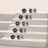 Pendientes de Acero Quirúrgico 316L con Símbolo Om Espiritual, Disco Redondo, Cruz Gótica, Yoga, Zen, para Piercing de Tragus y Hélix
