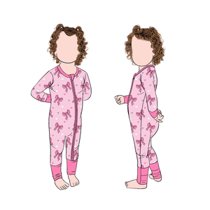 Little Glow Kid Fabrik Direktverkauf Schleifenbedruckter Bambus-Convertible-Strampler für Babymädchen Kinder-Pyjamas - Product Image 4