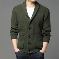 Herren Verdickter Knopf-Cardigan mit Schalkragen V-Ausschnitt Einfarbig Knitterfrei Lässige Strickware für Herbst Winter