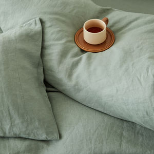 Luxus natürliche Salbei grün erweichen Queen-Size-King-Size-USA Französisch Flachs Bettlaken aus reinem Leinen Bettwäsche-Set Leinen Bettwäsche-Set - Product Image 4