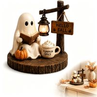 Figurine de Noël fantôme mignon avec lanterne, statue lumineuse de Noël avec lanterne, décoration de table Joyeux Halloween, cadeau de fêtes