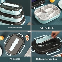 Boîte à lunch isotherme portable pour étudiants, 2 compartiments, étanche, écologique, en acier inoxydable 304, compatible micro-ondes, confortable