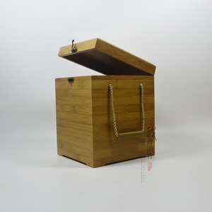 Bamboo Wine Storage Box Square Handmade With Hemp Rope Handle Custom Made For Wine Packaging - Product Image 2