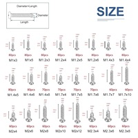 Kit d'assortiment de vis autotaraudeuses mini Phillips 1680 pièces M1-M2.3, petits fixateurs pour la réparation de lunettes et de dispositifs de précision