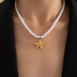Collar con Colgante de Acero Inoxidable con Forma de Estrella de Mar y Tortuga, Estilo Marino, con Perlas Simuladas, Ideal para Vacaciones en la Playa - Product Image 6