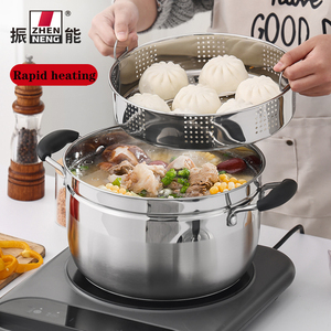 Zhenneng, venta al por mayor, venta al por menor, 24cm y vaporera de acero inoxidable de ollas de cocina, olla para sopa con rejilla de vapor interna y tapa de vidrio templado - Product Image 2