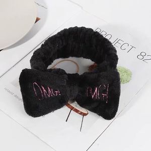 Women <b>Headband</b> OMG Letter Coral Fleece Hairband Wash Face Bow Hairband Women Girl <b>Elastic</b> Soft Turban Headwear Hair Accessories - Product Image 2