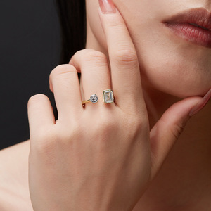 Anillo Abierto Ajustable para Mujer, Diseño Minimalista, Plata de Ley S925, Doble Piedra de Moissanita Cuadrada y Redonda, Artículo Popular Coreano 2026 - Product Image 5