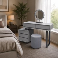Ensemble coiffeuse avec armoire latérale, miroir LED à 3 couleurs d'éclairage, coiffeuse brillante avec tiroirs pour chambre à coucher et décoration intérieure
