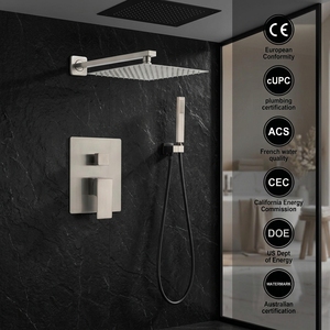Ensemble de pluie <span class=keywords><strong>thermostatique</strong></span> <span class=keywords><strong>noir</strong></span> carré pour salle de bain Garniture de <span class=keywords><strong>douche</strong></span> dissimulée Mélangeur de système de baignoire avec grand pommeau de <span class=keywords><strong>douche</strong></span> et poche unique - Product Image 4