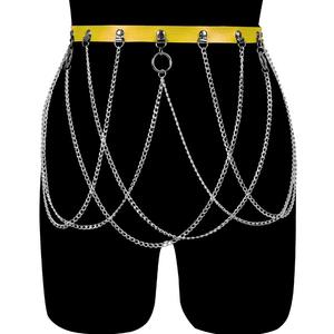 เข็มขัดหนังเทียมแบบเซ็กซี่ ดีไซน์ทันสมัย ประดับโซ่โลหะหลายชั้น เครื่องประดับร่างกาย สไตล์โกธิค สำหรับงานเรฟและคลับแวร์ - Product Image 3