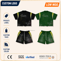 Ensemble assorti personnalisé en gros pour hommes, motif papillon, short et t-shirt délavé à l'acide avec ourlet brut, style Y2K Hip Hop, fabricant OEM