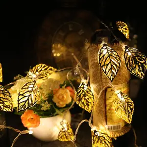 Led Light 3D Hollowed Out Gold Leaf String Lights Christmas Decoration Lights For Holiday Decor