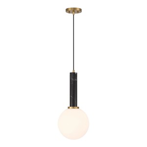 Lustre minimaliste de luxe en marbre noir et laiton avec verre blanc |   Éclairage sophistiqué pour projet de conception de suite d'hôtel - Product Image 1