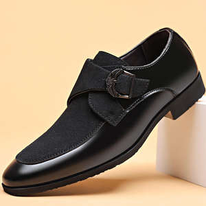 Leather Monk Strap Buckle Men's Formal Office Shoes-Fashion <b>Dress</b> Slip - Product Image 4