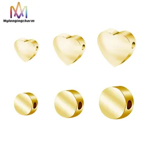 Stainless Steel Gold Plated Round And Heart Spacer Beads Pendants Charms For Jewelry Bracelet Necklace Making