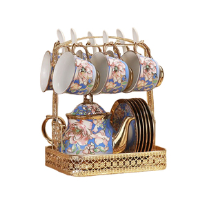 <span class=keywords><strong>Service</strong></span> à thé et à <span class=keywords><strong>café</strong></span> en céramique royale de luxe turque, arabe, éthiopienne, plaqué or, pour 6 personnes, avec boîte cadeau - Product Image 4