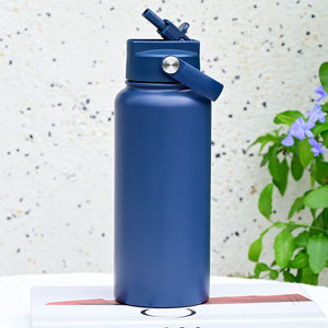 Custom Logo 32oz Double Wall Vacuum Insulated Stainless Steel Water <b>Bottle</b> with 4-in-1 <b>Straw</b> Lid Leak-proof Sports Flask for Gym - Product Image 1