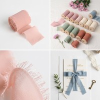 Ruban en Chiffon à Bords Effilochés Fait Main - Plus de 40 Couleurs de Ruban Soyeux pour Invitations de Mariage et Bouquets