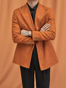 Traje informal de lino 100% con doble botonadura y medio forro para <span class=keywords><strong>hombre</strong></span> de negocios] Gentry Light Luxury Premium Sense of Suit - Product Image 2