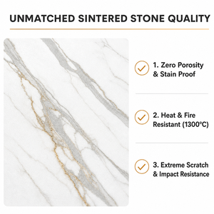 Lastra in Pietra Sinterizzata Calacatta Dorata Lucida 1600x3200x12mm, Lastra in Porcellana con Giunzioni a Libro <span class=keywords><strong>per</strong></span> Top Cucina e Rivestimento Pareti - Product Image 2