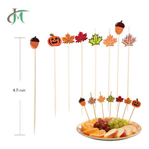 Palillos de Bambú Desechables con Diseño de Calabaza, Hojas de Arce y Bollos para Aperitivos y Cócteles de Acción de Gracias - Product Image 1