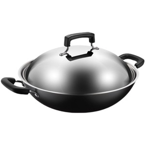 Grand wok en fonte non revêtue 40 cm à double poignée pour cuisinières à gaz et à induction - Product Image 1