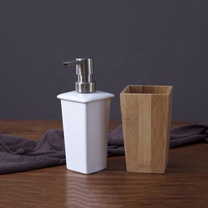 Wholesale Promotional Modern Design Customized logo White Ceramic Bathroom <strong>Accessories</strong> Set with Bamboo - Product Image 3
