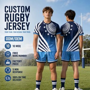 Conjuntos de Camisetas de Rugby con Cuello Redondo PURE, Sublimación Completa Personalizada, Camiseta Transpirable para Hombre, Kits de Tatuajes Tribales Circulares Polinesios Azules - Product Image 1