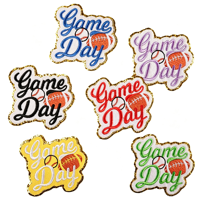 Patch brodé personnalisé pour le jour du match, baseball, football, avec bordure pailletée, découpé, thermocollant, pour chapeau, veste, chemise, vente en gros OEM