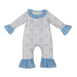 Ropa para Bebés Recién Nacidos con Estampado de Lazos Coquette RTS, Mono con Volantes para Bebés, Ropa Infantil al por Mayor para Niñas, 95% Algodón, 5% - Product Image 1