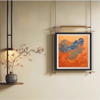Peinture murale abstraite lumineuse imprimée de style médiéval moderne avec cadre métallique carré, éclairage d'ambiance pour entrée, art mural pour hôtel