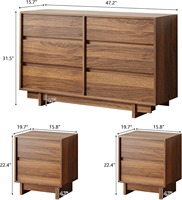 Ensemble de chambre à coucher moderne noir cannelé avec commode à 6 tiroirs et table de chevet LED, meubles de rangement avec station de charge – Fournisseur d'usine