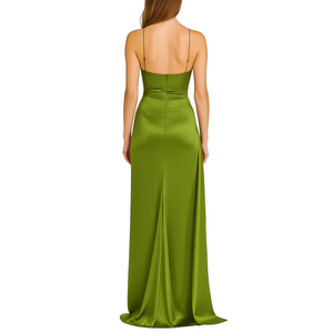 Robe de soirée élégante <span class=keywords><strong>chic</strong></span> pour femmes, robe longue en satin à fente haute sans manches, col en V, luxueuse, verte - Product Image 2