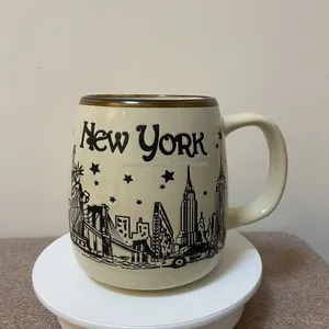 New York City cangkir kustomisasi Logo atau desain, besar Jumbo perut stoneware cangkir untuk air susu kopi