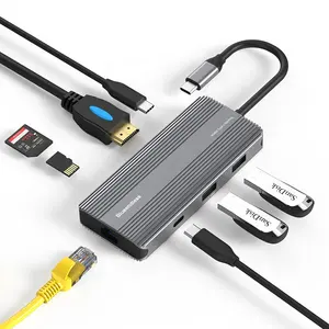 USB HUB ports 8 Multi function 8K 30HZ HDTV RJ45 Gigabit USB 3.0 Type c 8 in 1 USB C Adapter for Laptop Aluminum 8 port HUB